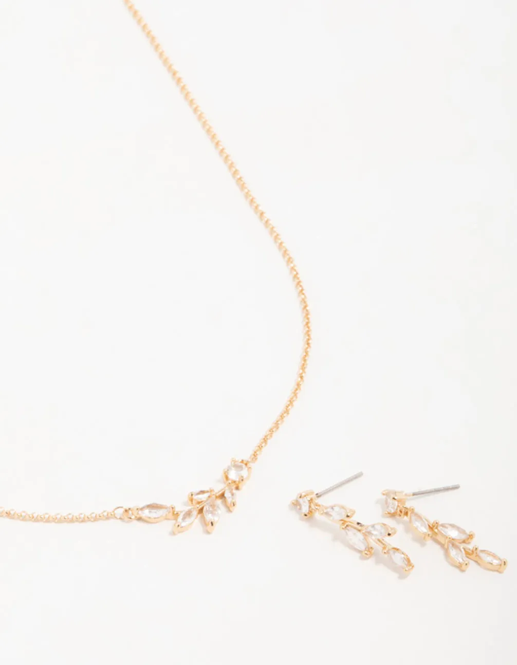 Gold Olive Branch Necklace & Earrings Set