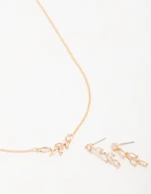 Gold Olive Branch Necklace & Earrings Set