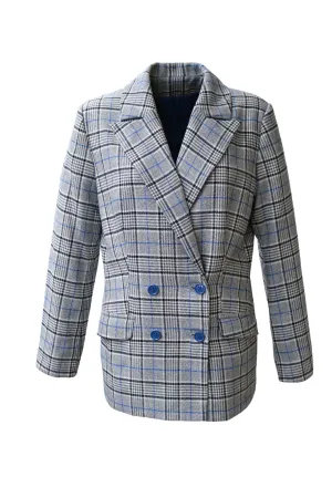 Gray and Blue Checkered Blazer