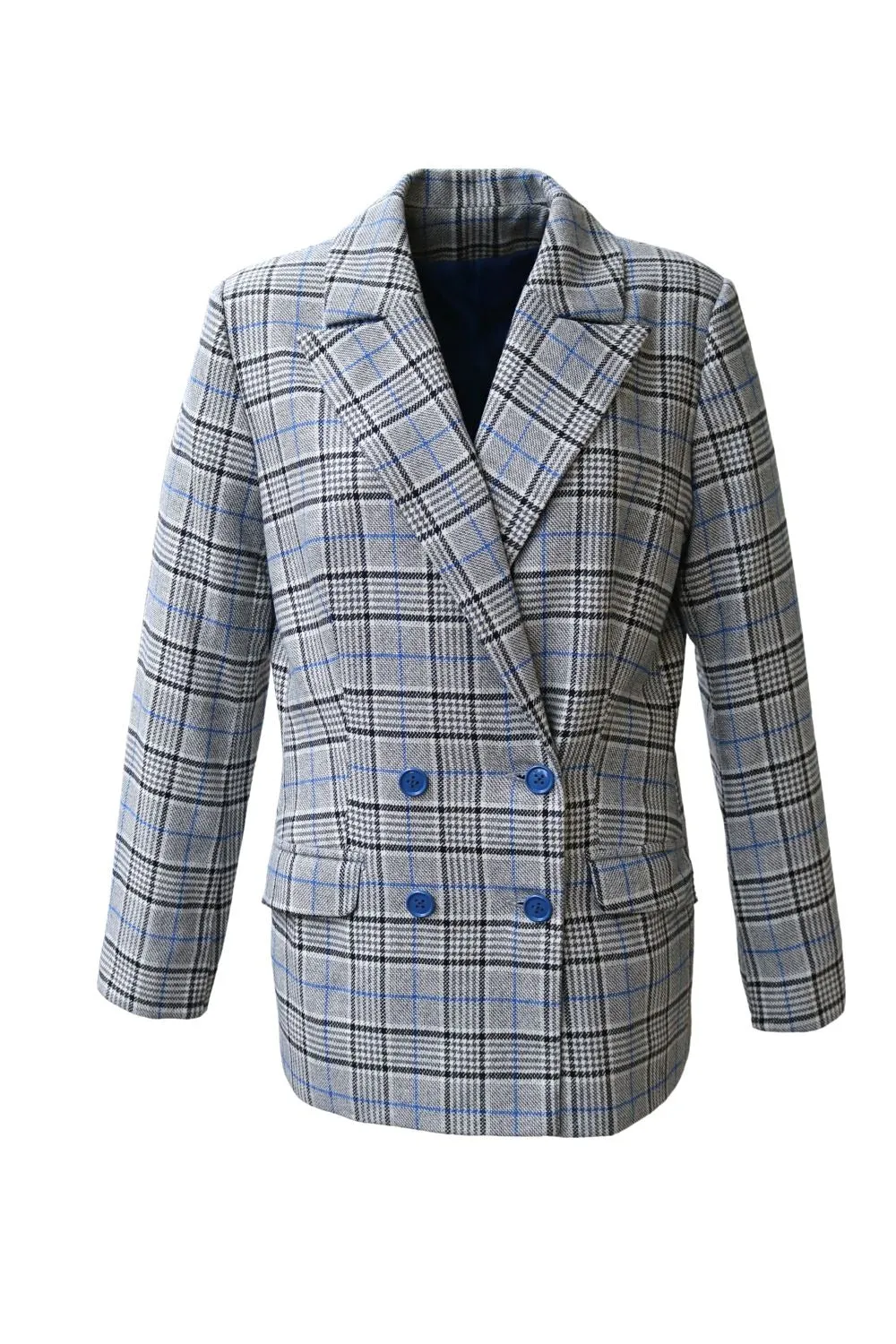 Gray and Blue Checkered Blazer
