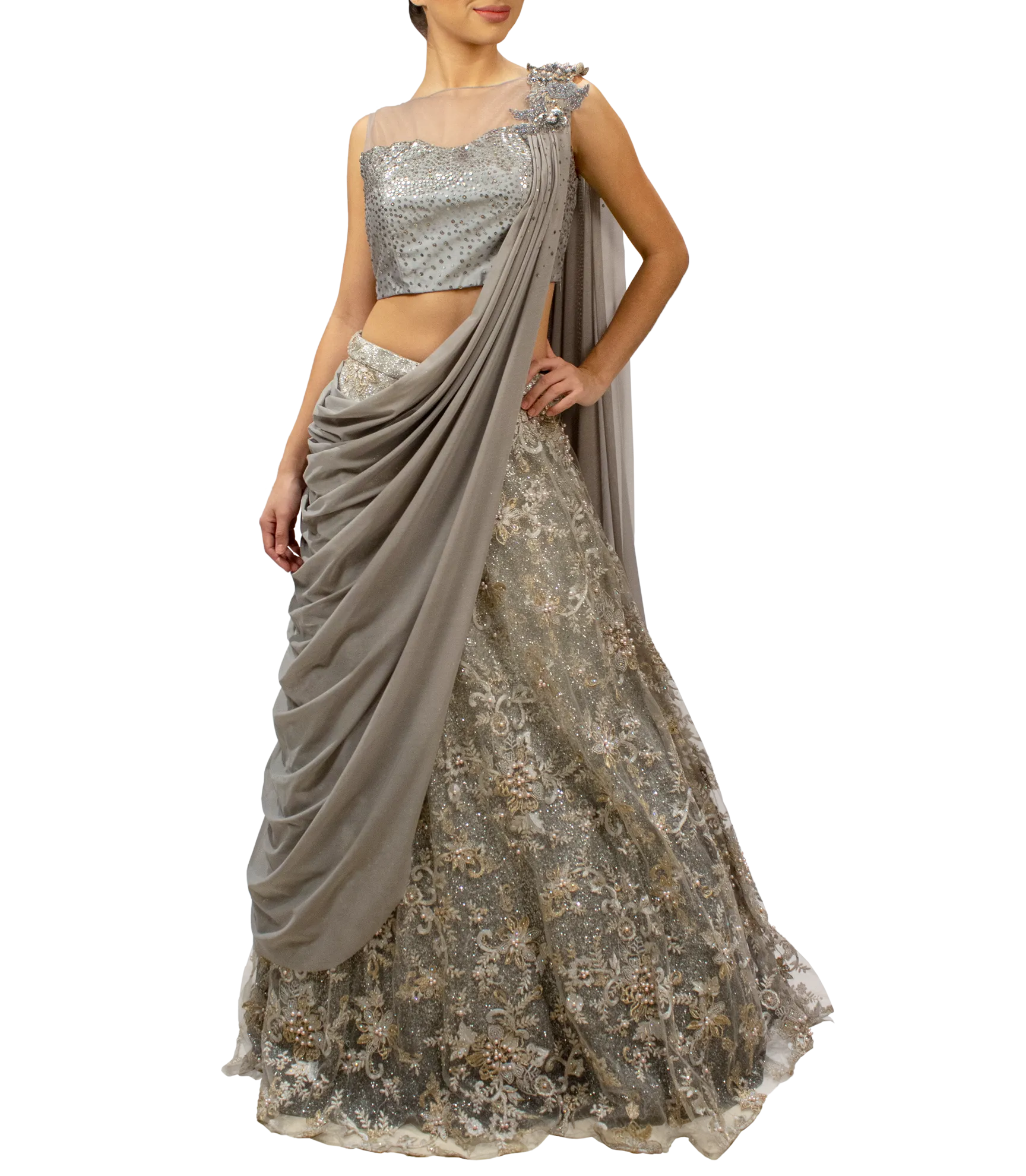 Gray Shimmer Lehenga