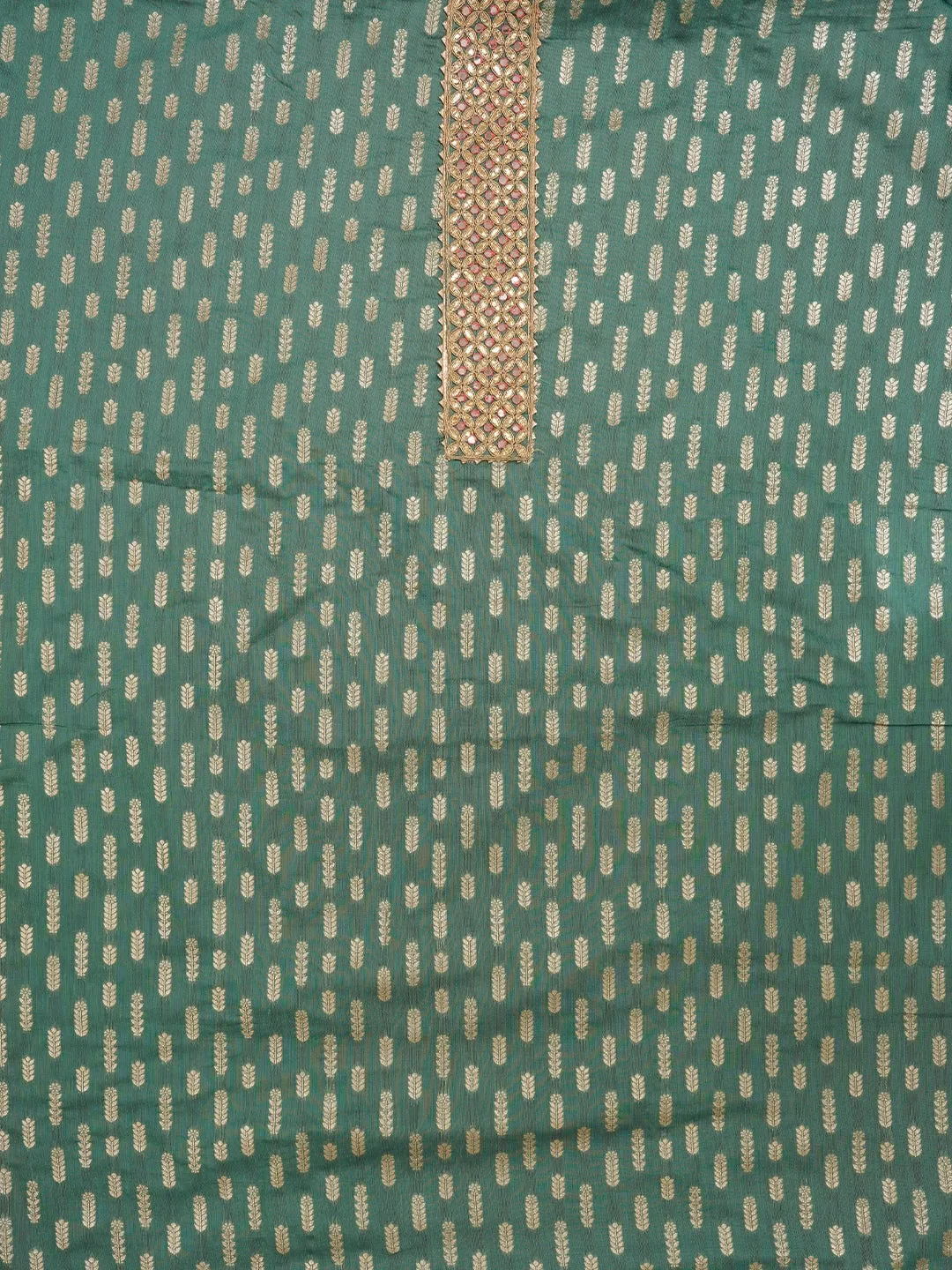 Green Unstitched Silk Blend Embellished Dress Material With Dupatta
