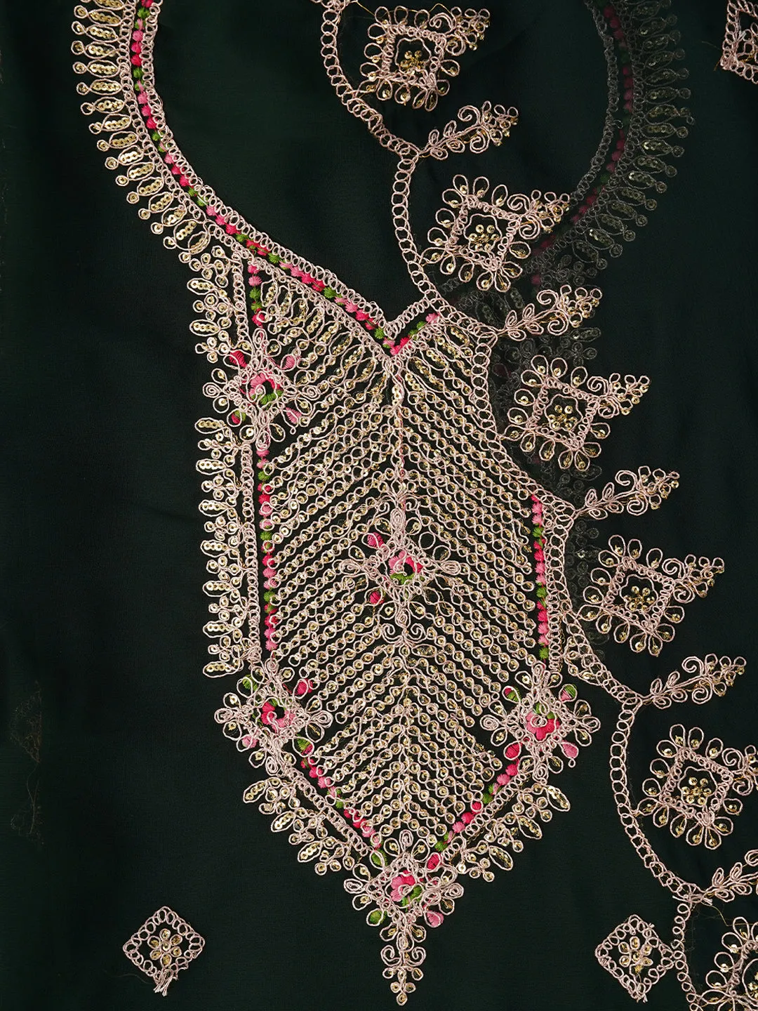 Green Zari Silk Georgette Dress Material with Dupatta