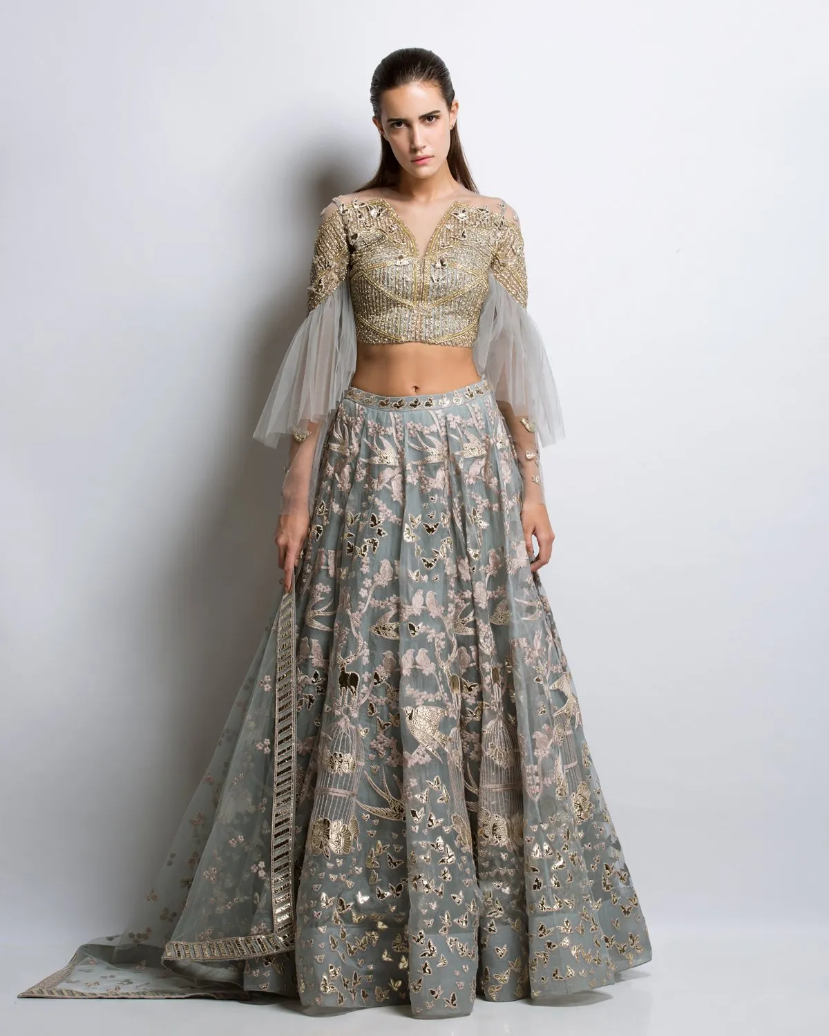 Grey Color Gotta Patti Applique Lehenga