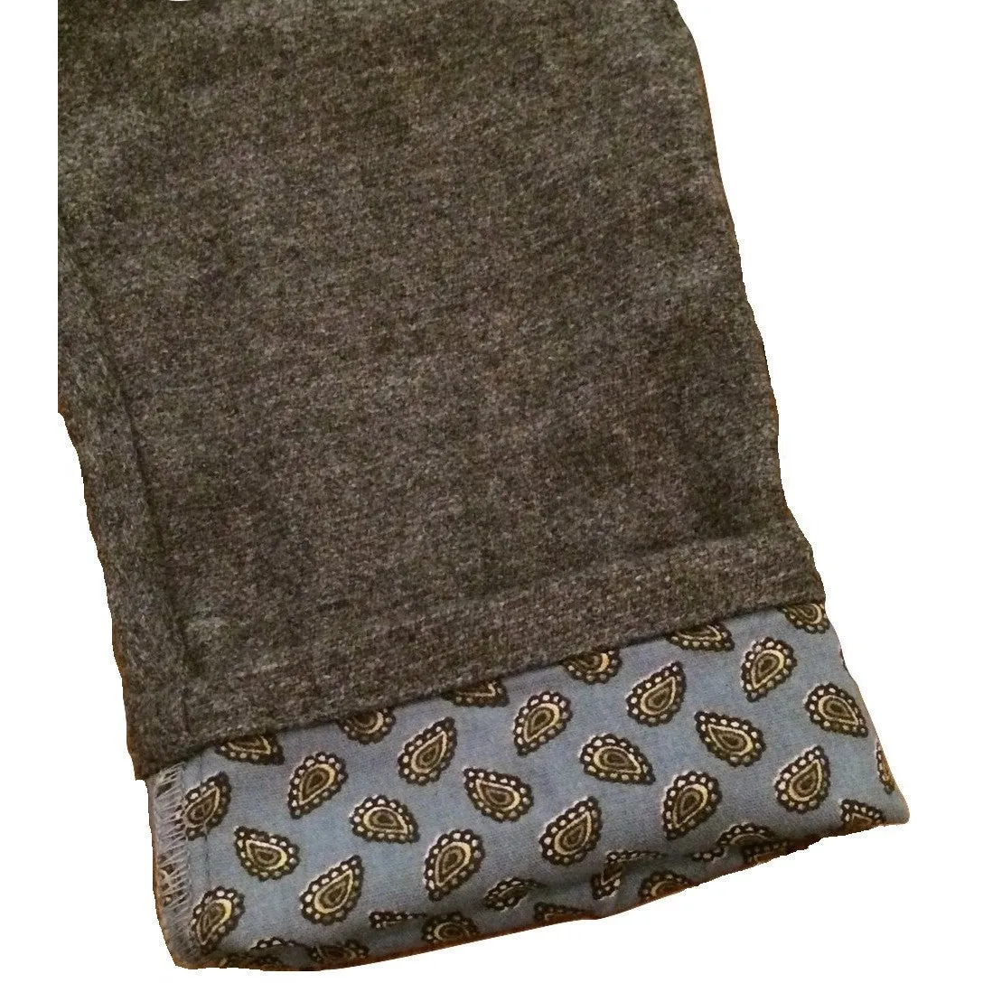 Grey Flannel Dress Pants with Paisley Print Lining