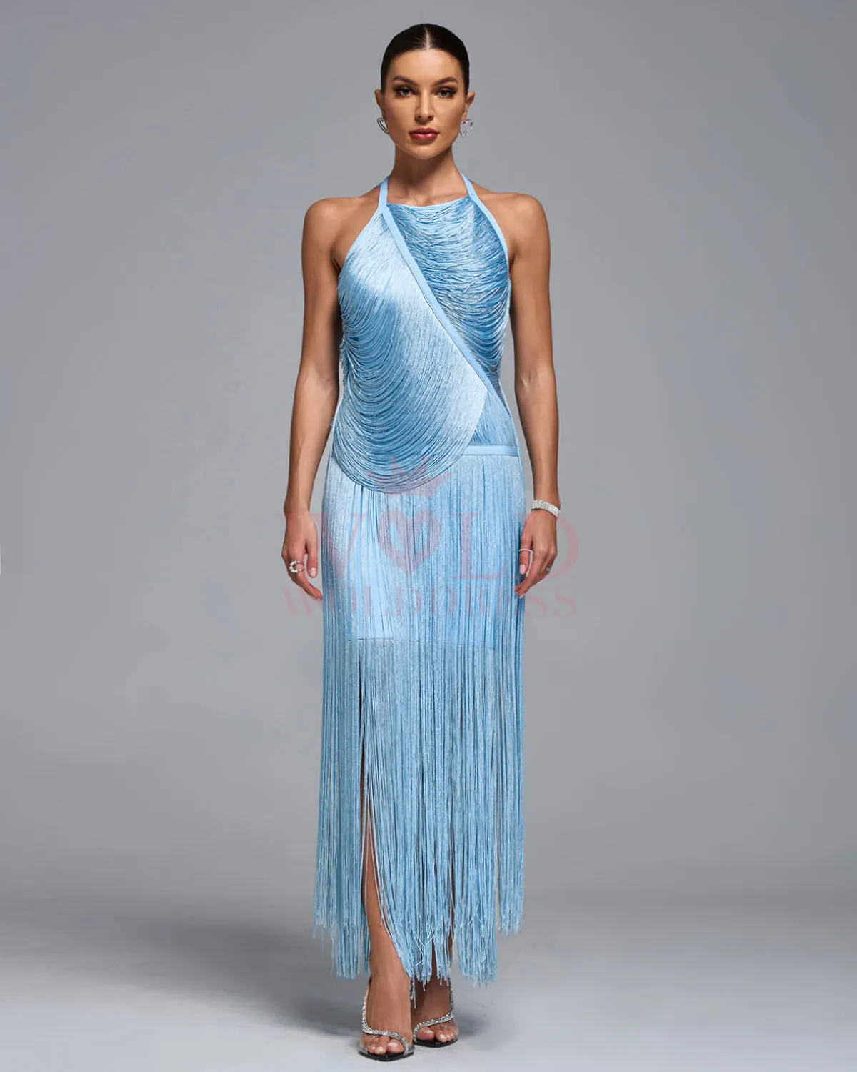 Halter Draped Fringe Bandage Dress