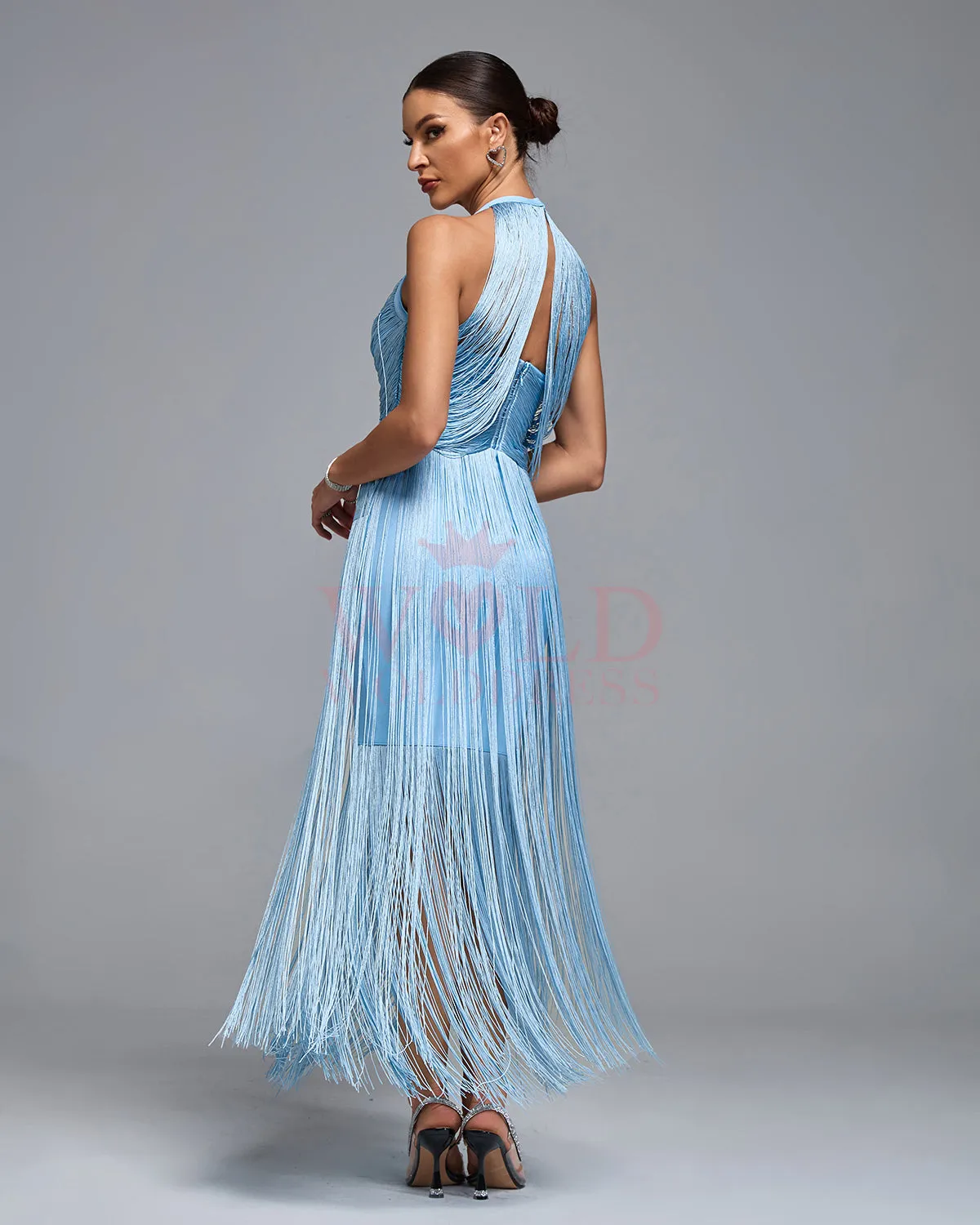 Halter Draped Fringe Bandage Dress