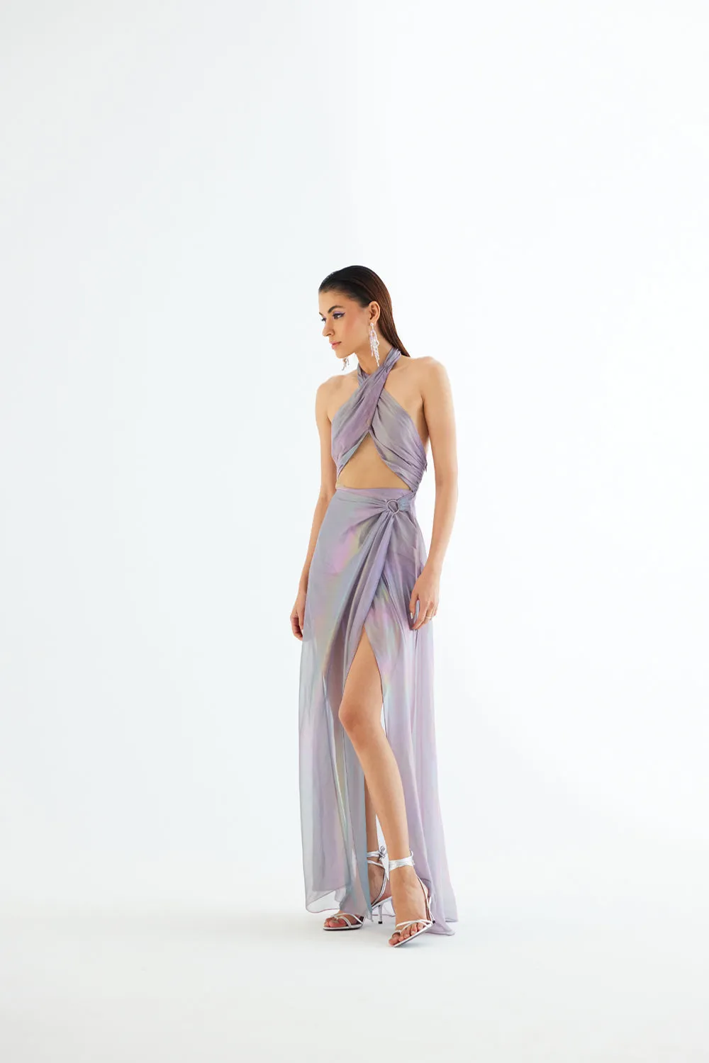 Halter Neck Draped Dress