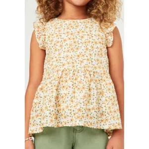 Hayden Girls Lurex Embroidered Antique Floral Ruffled Top