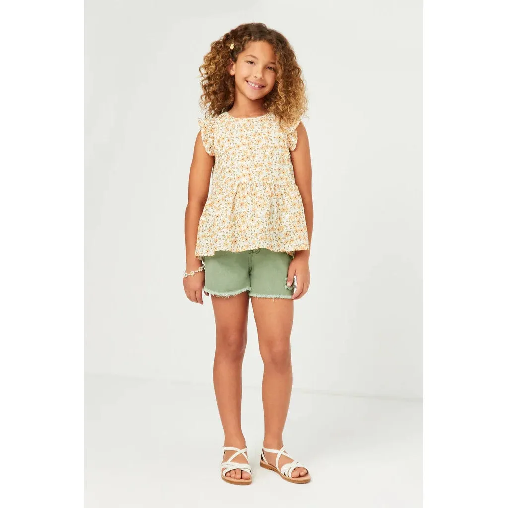 Hayden Girls Lurex Embroidered Antique Floral Ruffled Top