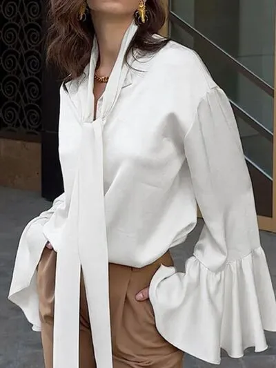 Hazel Blues® |  Button Down Flounce Sleeve Shirt