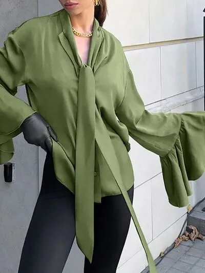 Hazel Blues® |  Button Down Flounce Sleeve Shirt
