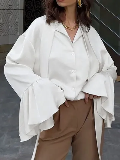 Hazel Blues® |  Button Down Flounce Sleeve Shirt