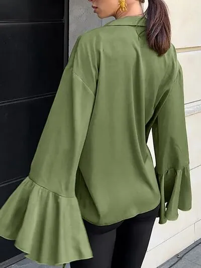 Hazel Blues® |  Button Down Flounce Sleeve Shirt