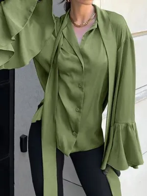 Hazel Blues® |  Button Down Flounce Sleeve Shirt