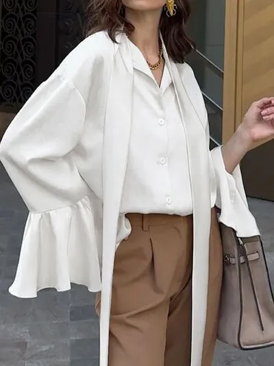 Hazel Blues® |  Button Down Flounce Sleeve Shirt