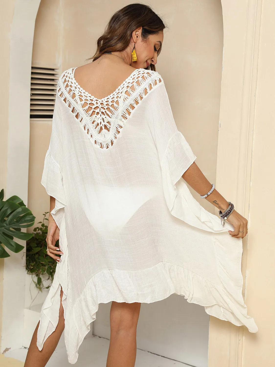 Hazel Blues® |  Cutout Ruffled Half Sleeve Cover-Up