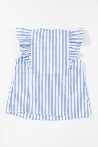 Hazel Blues® |  Embroidered Tassel Striped Tie Neck Blouse