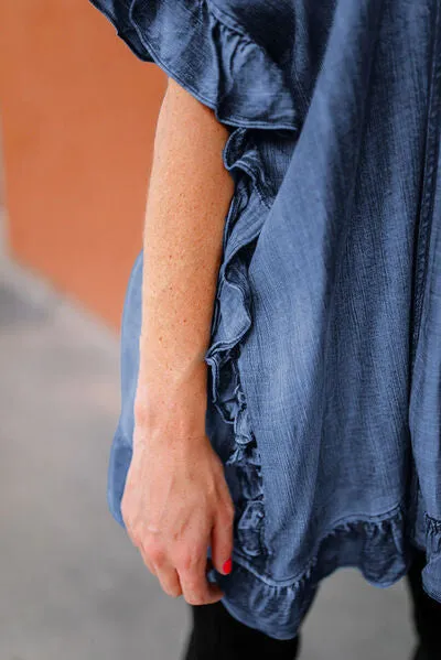 Hazel Blues® |  Ruffled Open Front Denim Top
