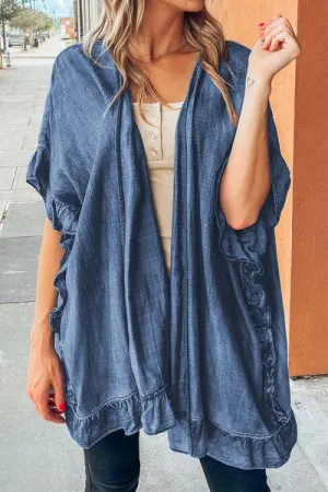 Hazel Blues® |  Ruffled Open Front Denim Top