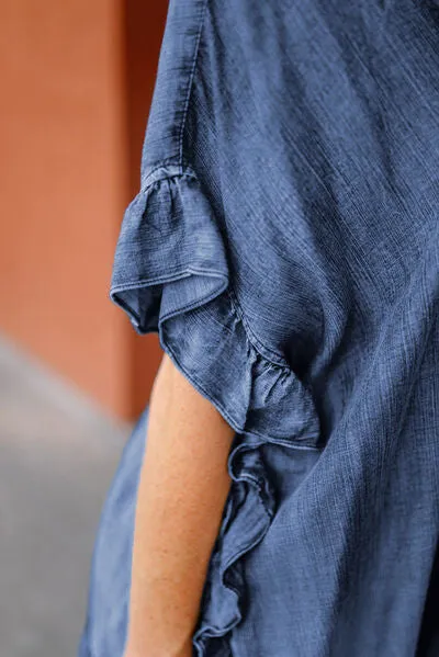 Hazel Blues® |  Ruffled Open Front Denim Top