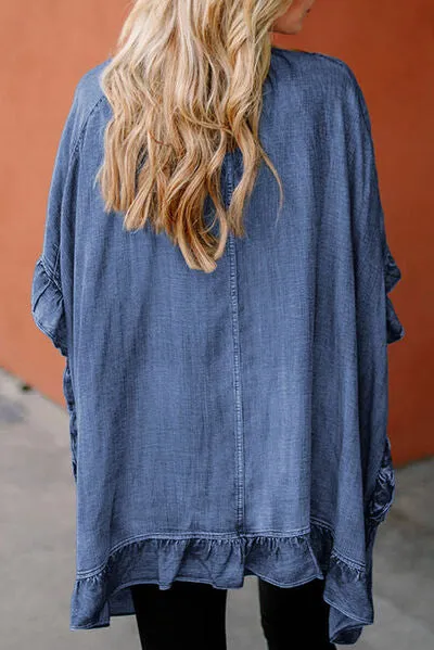 Hazel Blues® |  Ruffled Open Front Denim Top