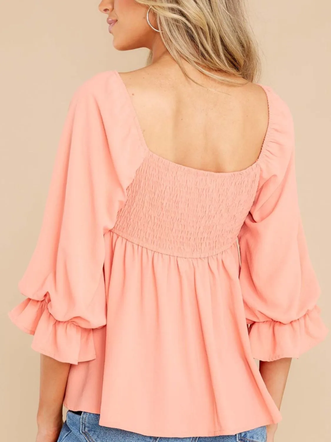 Hazel Blues® |  Smocked Square Neck Flounce Sleeve Blouse