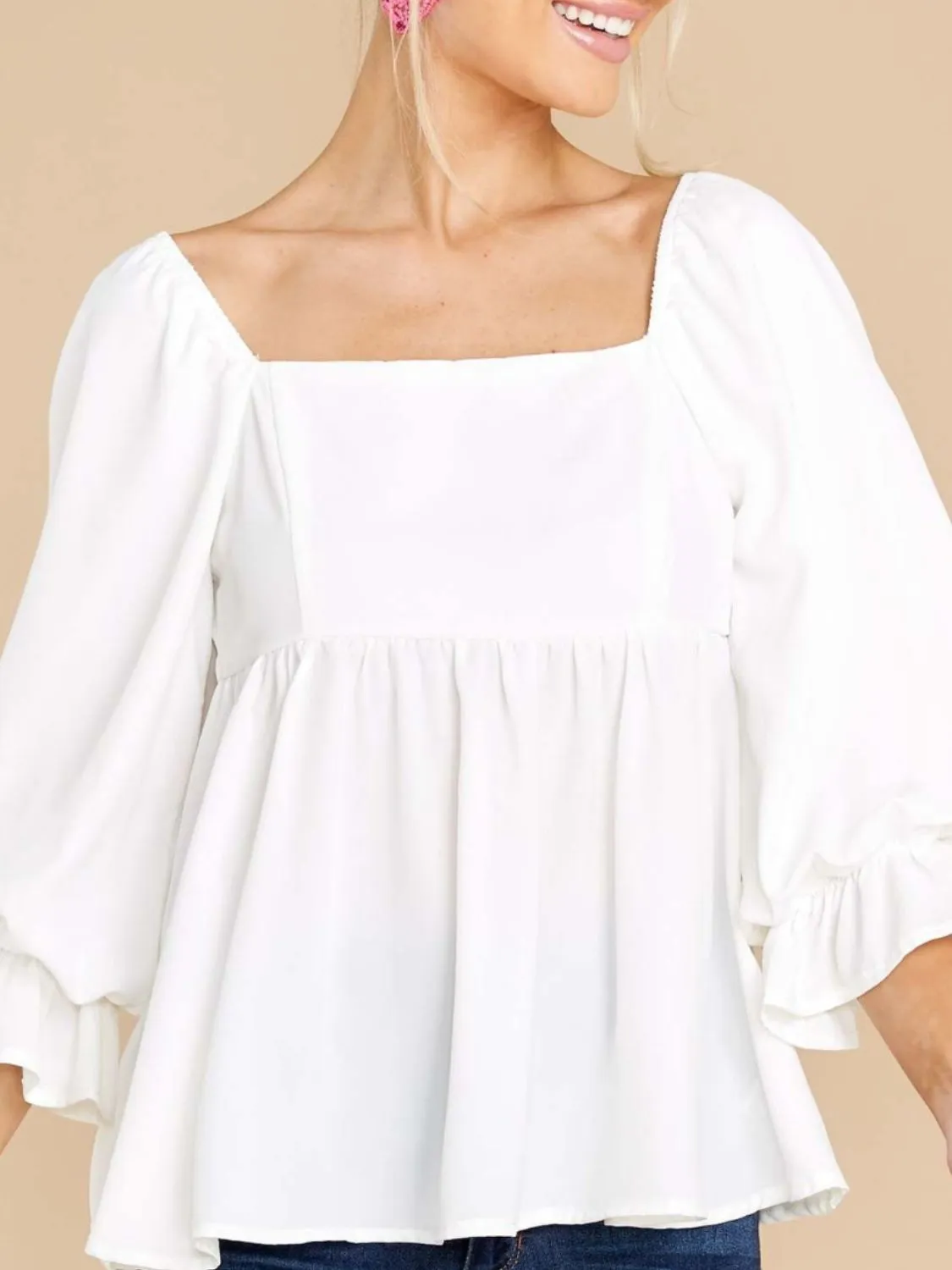 Hazel Blues® |  Smocked Square Neck Flounce Sleeve Blouse