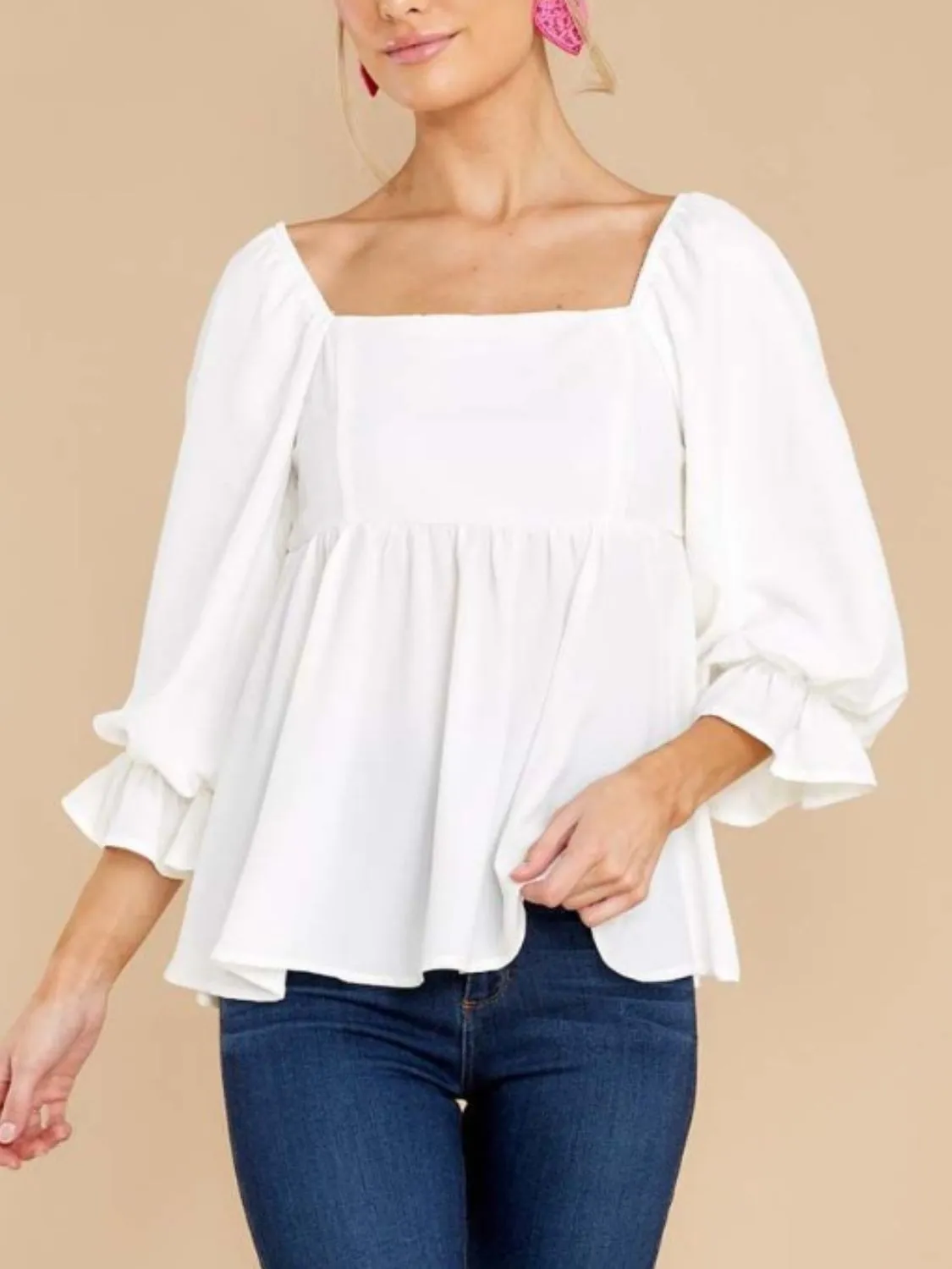 Hazel Blues® |  Smocked Square Neck Flounce Sleeve Blouse