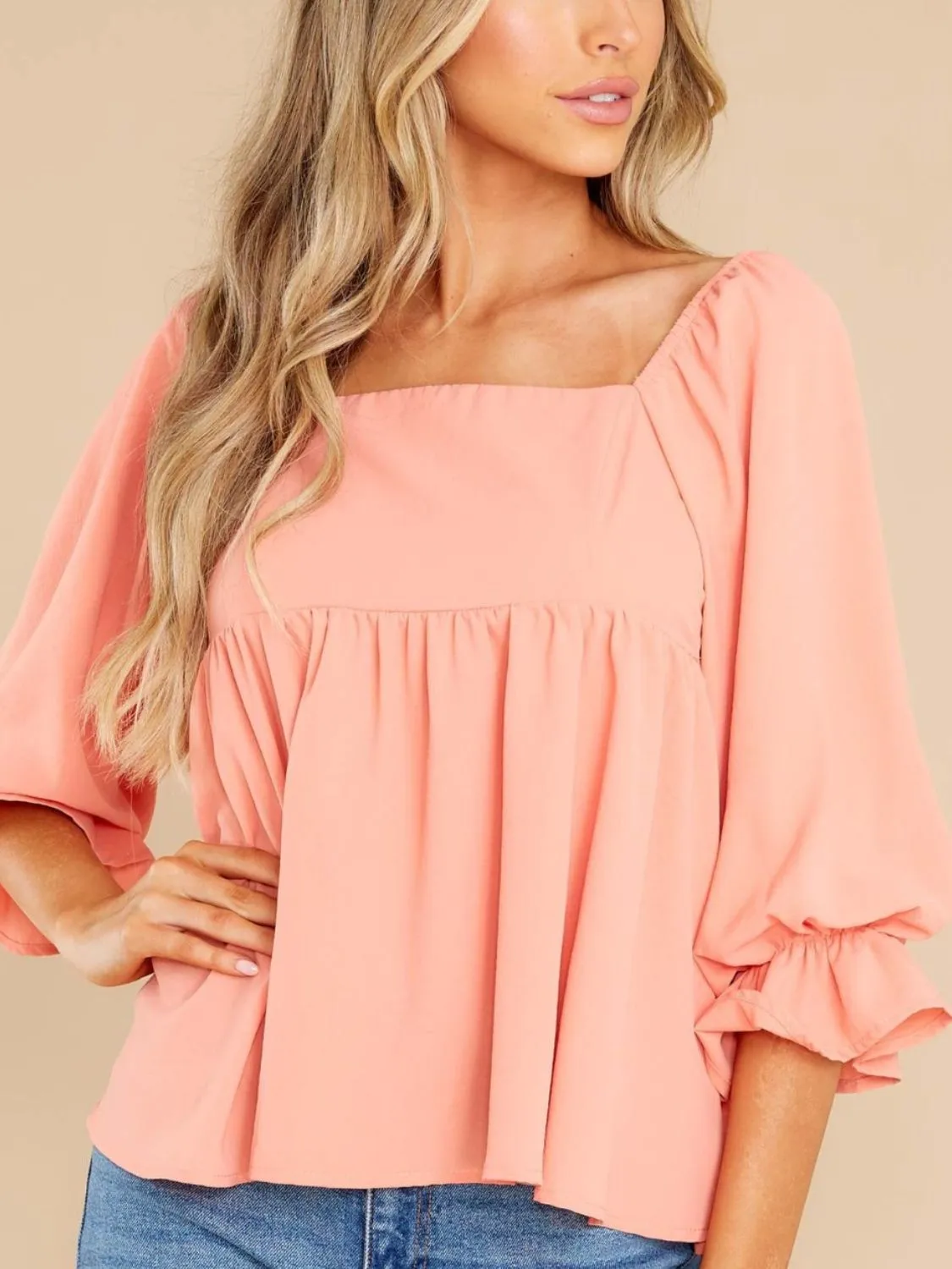 Hazel Blues® |  Smocked Square Neck Flounce Sleeve Blouse