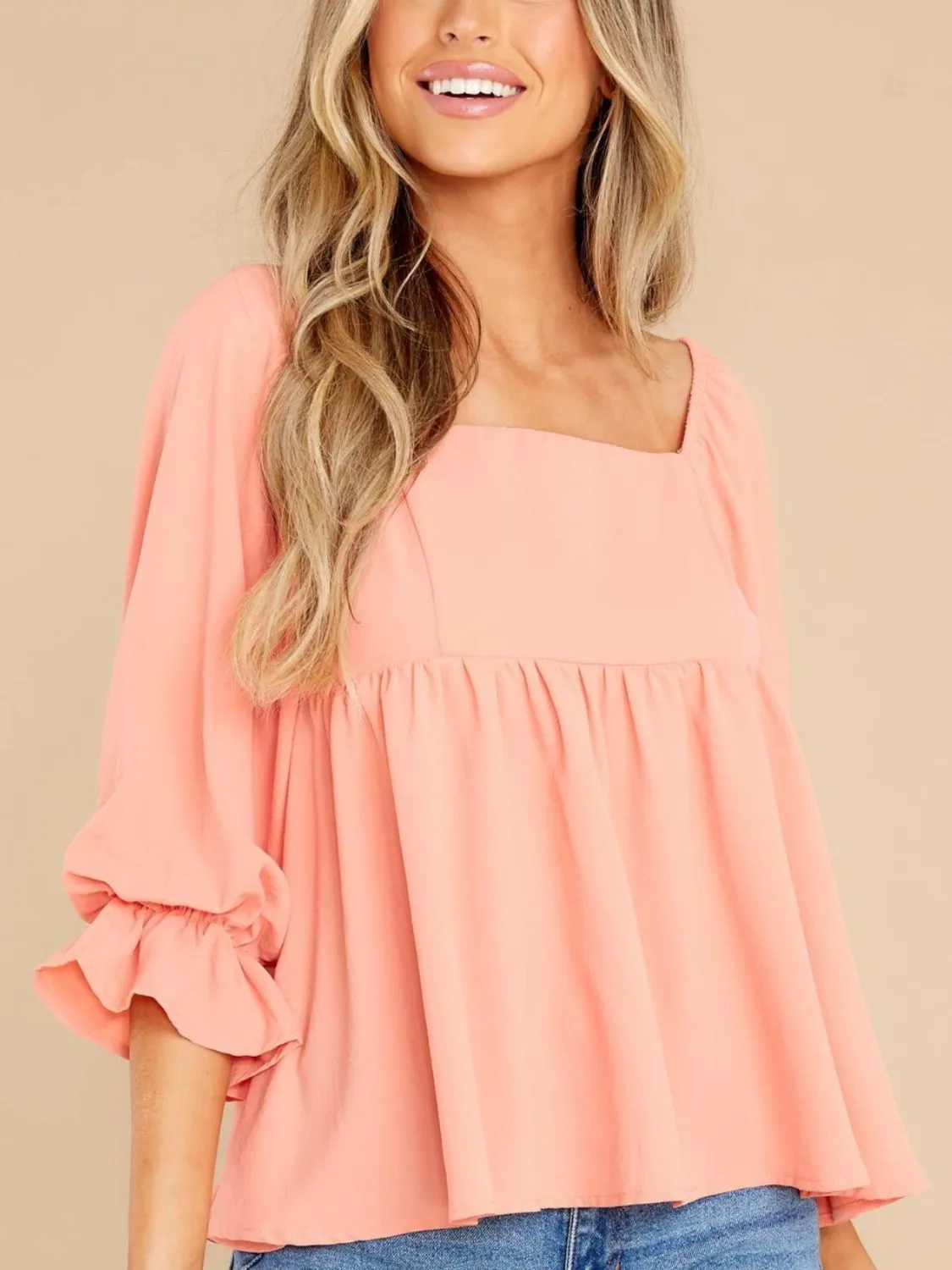 Hazel Blues® |  Smocked Square Neck Flounce Sleeve Blouse