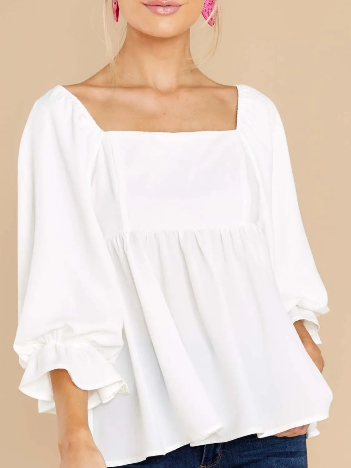 Hazel Blues® |  Smocked Square Neck Flounce Sleeve Blouse