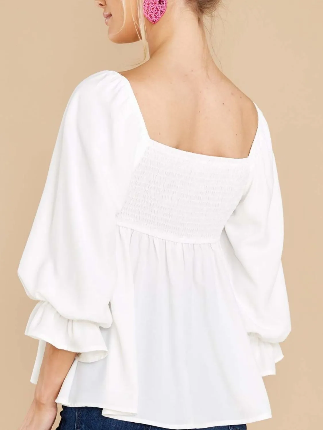 Hazel Blues® |  Smocked Square Neck Flounce Sleeve Blouse