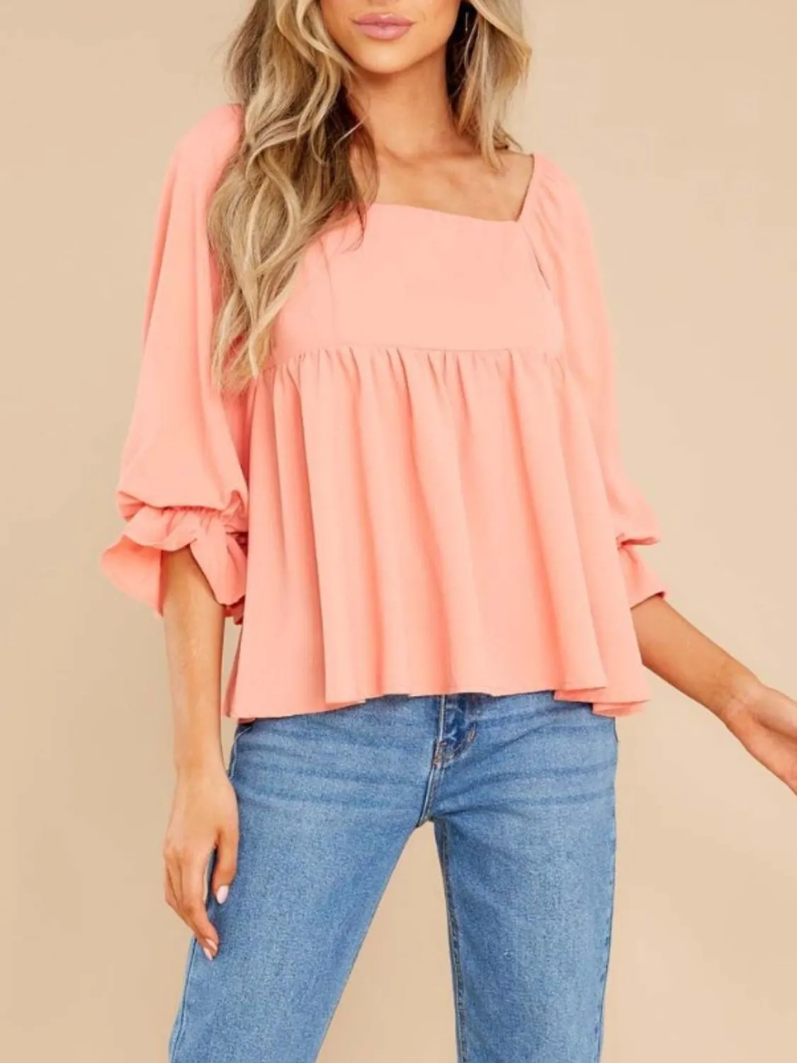 Hazel Blues® |  Smocked Square Neck Flounce Sleeve Blouse