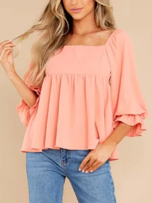 Hazel Blues® |  Smocked Square Neck Flounce Sleeve Blouse