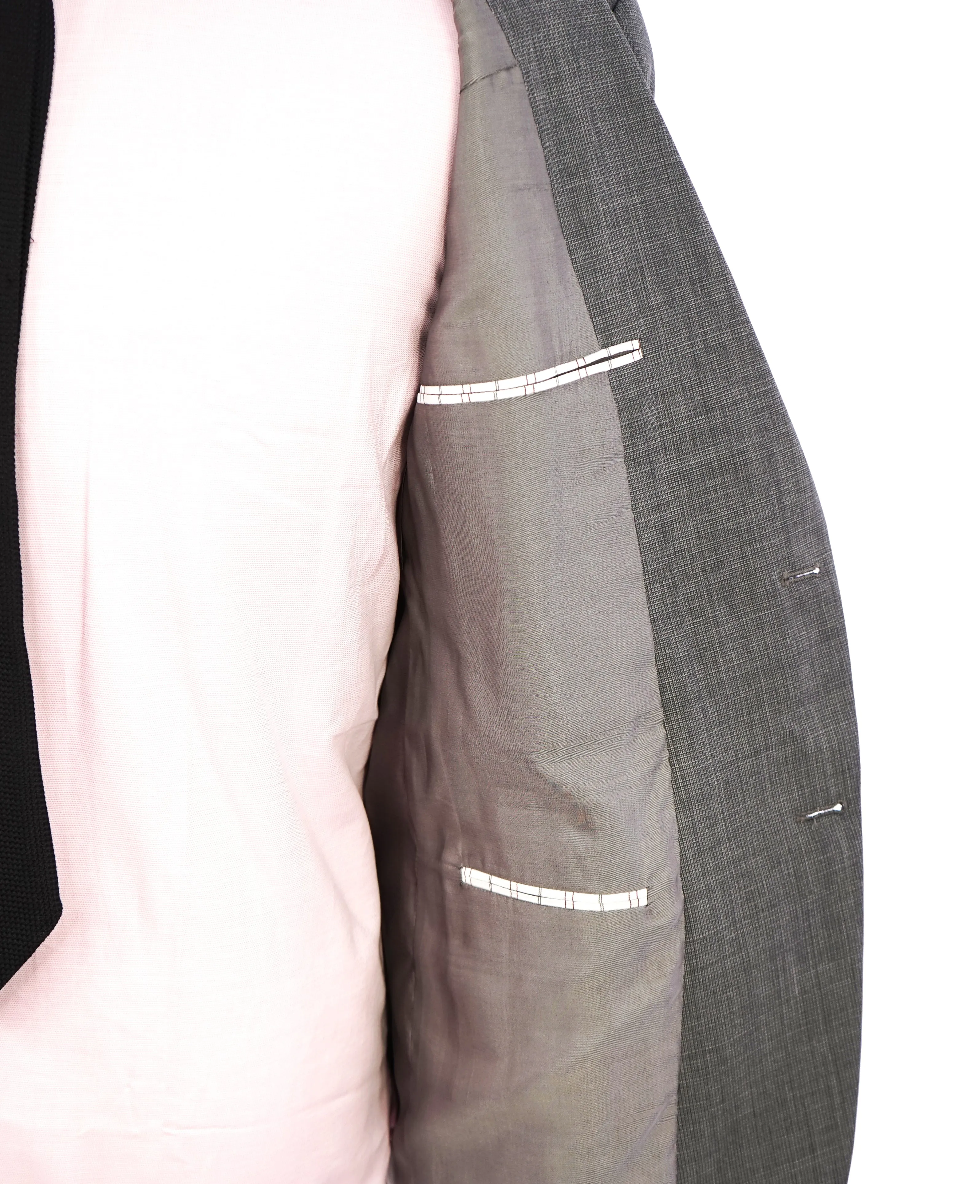 HICKEY FREEMAN - Gray Textured Check Plaid Notch Lapel Suit - 42R