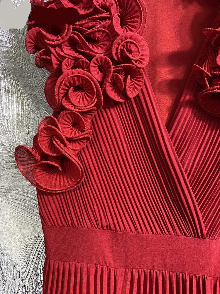 High Quality Runway V Neck Sexy Party Draped Sleeveless Dress