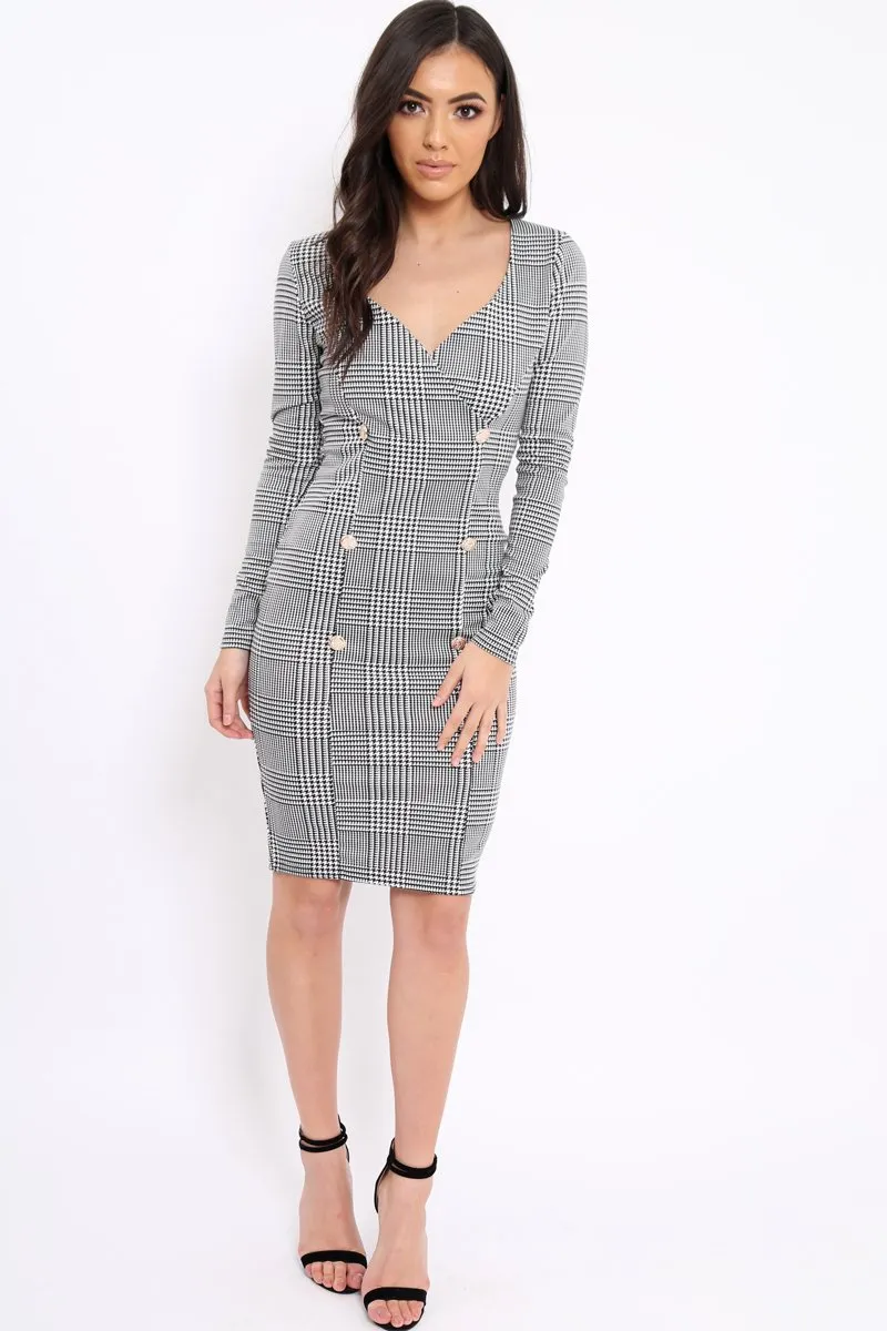 Hound-Tooth Button Detail Blazer Midi Dress - Sariah