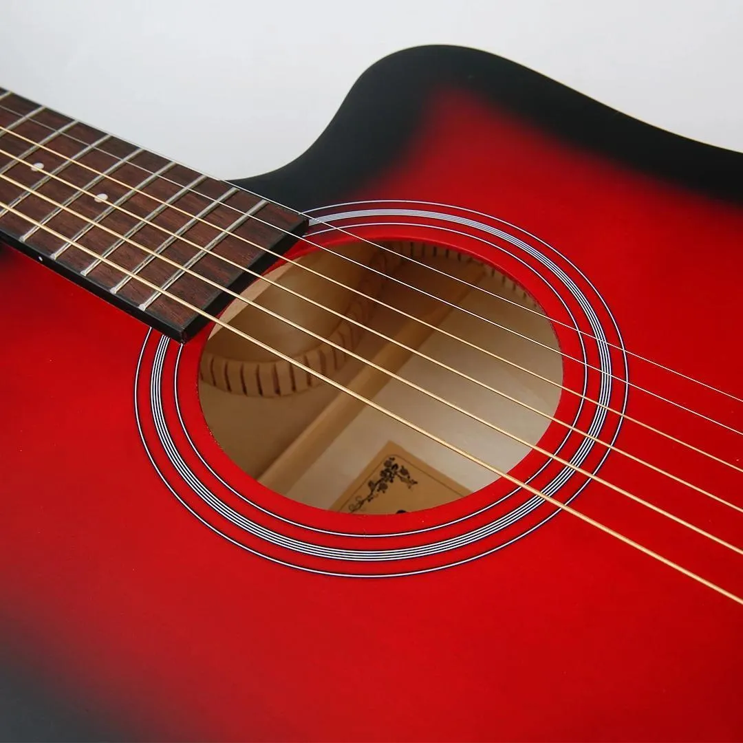 HRICANE GU-4 41 Inch Mahogany Spruce Top Red Cutaway Acoustic Guitar