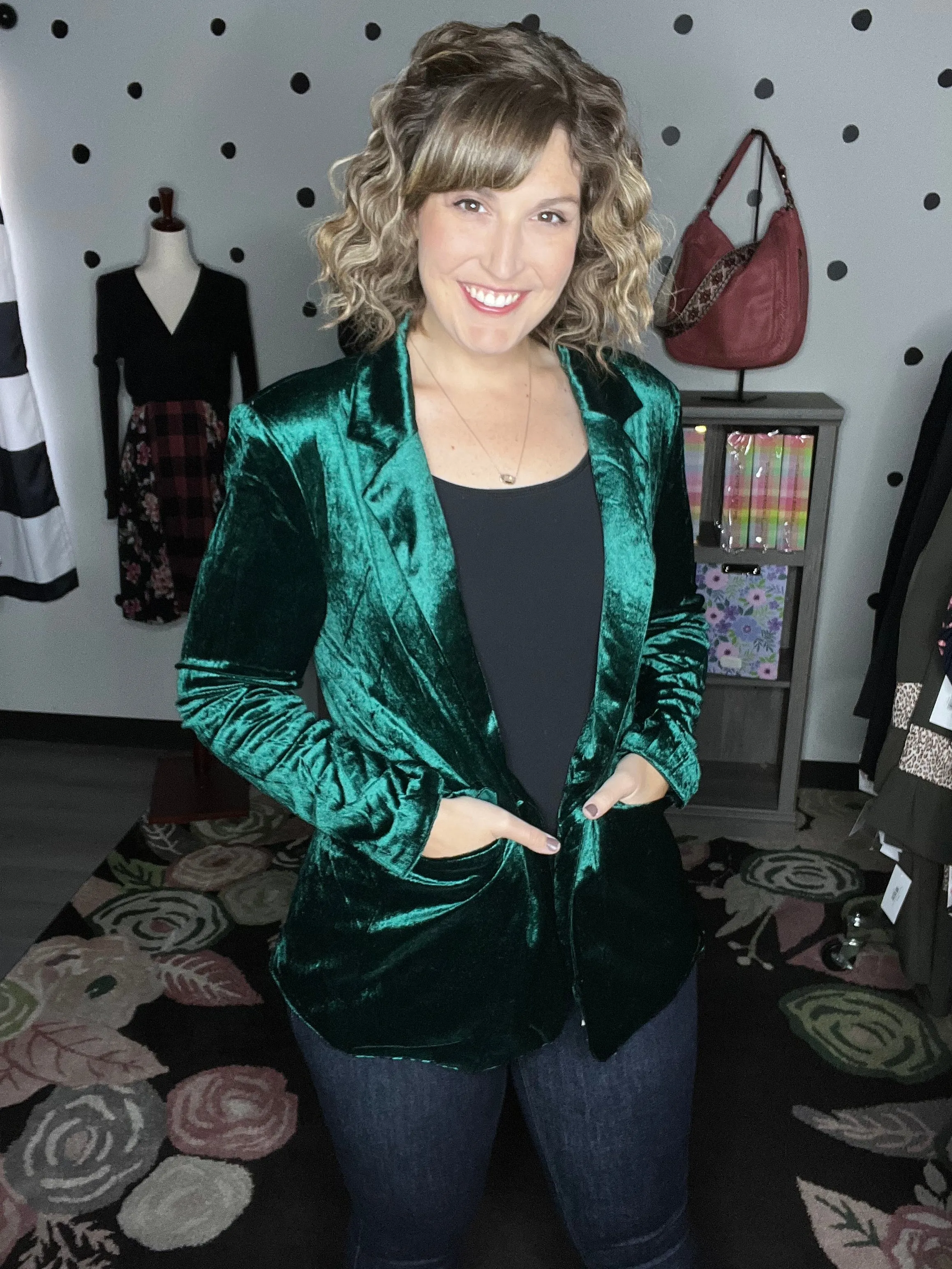 Hunter Green Velvet Blazer