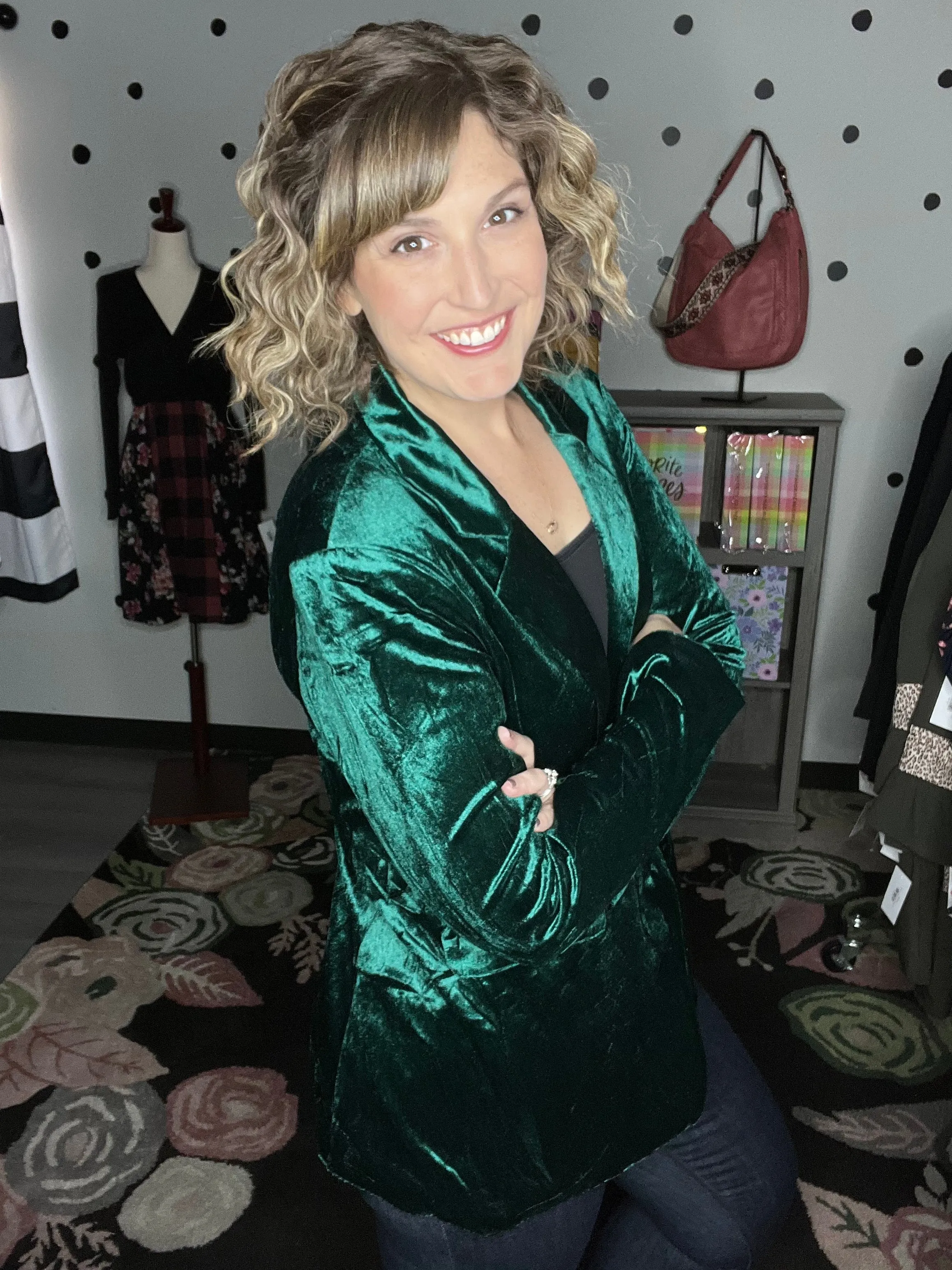 Hunter Green Velvet Blazer