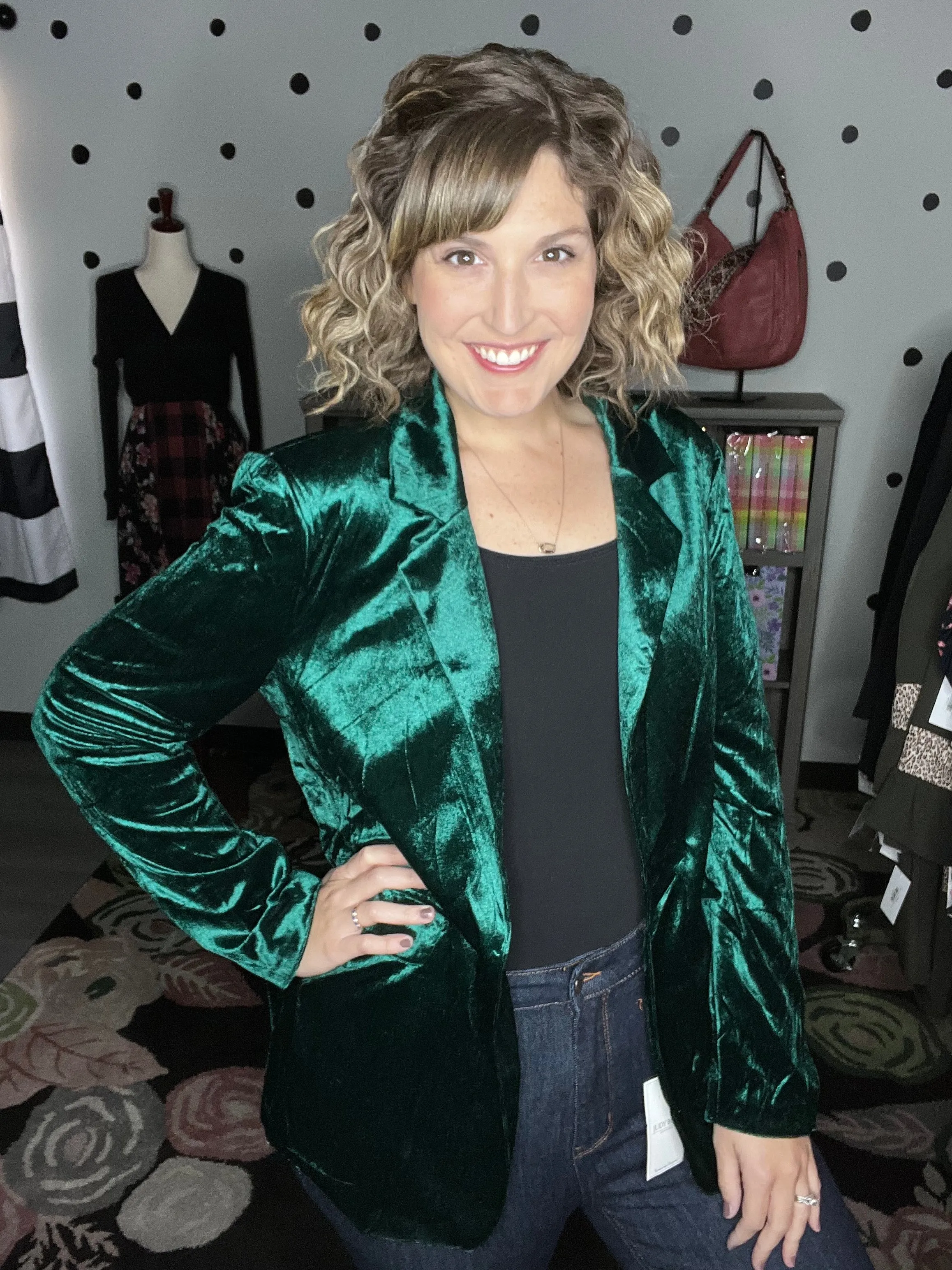 Hunter Green Velvet Blazer