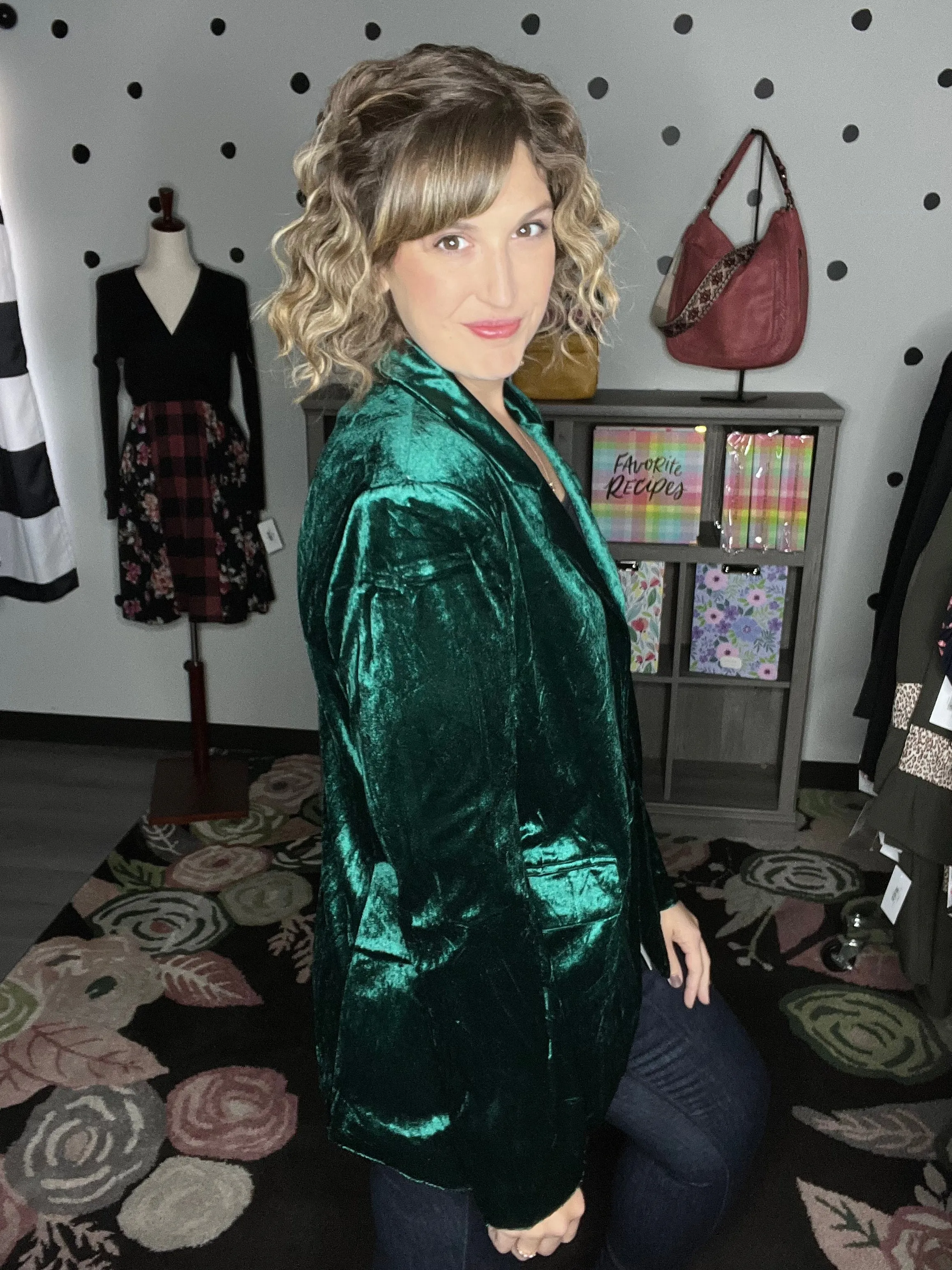 Hunter Green Velvet Blazer