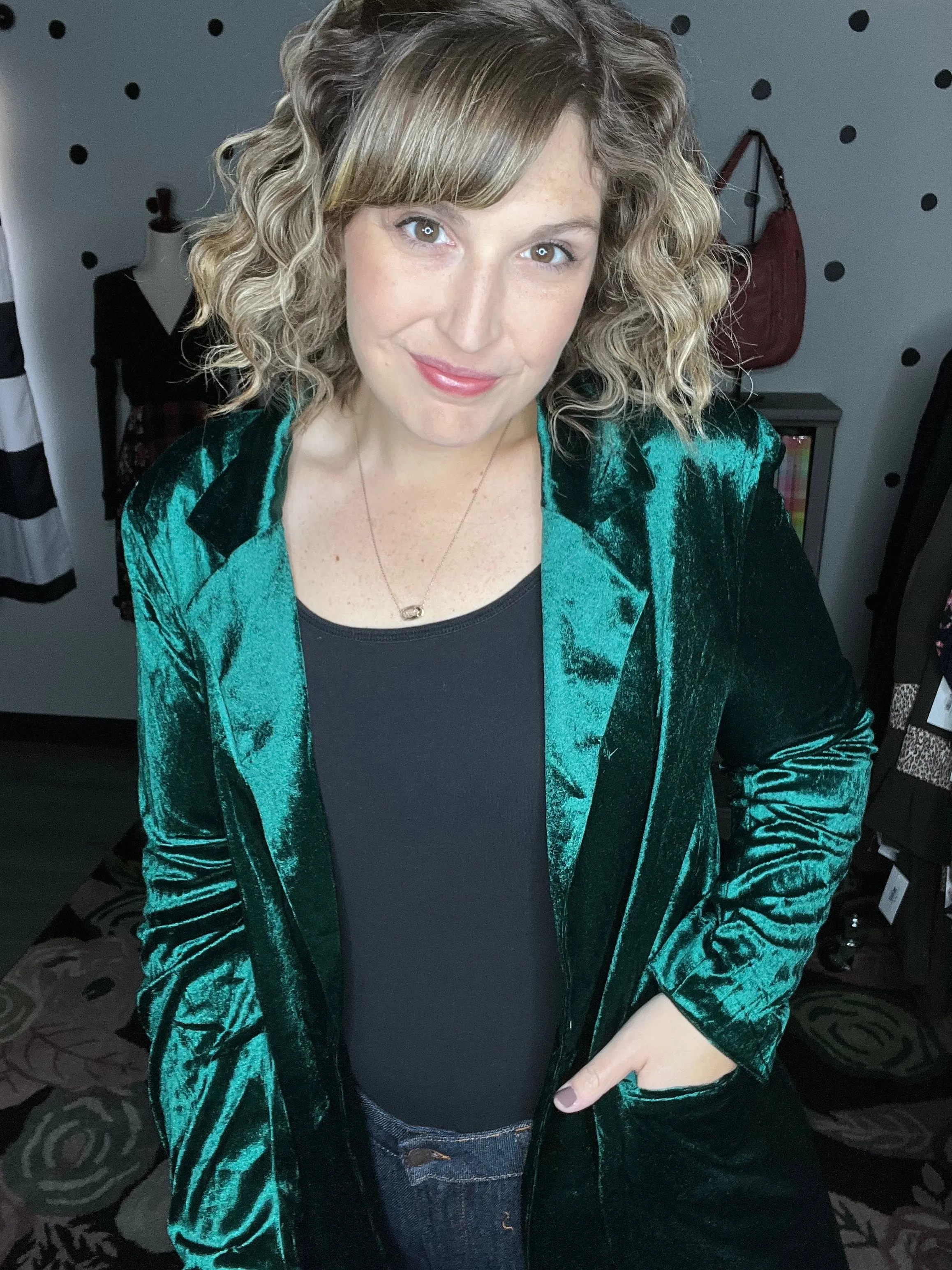 Hunter Green Velvet Blazer