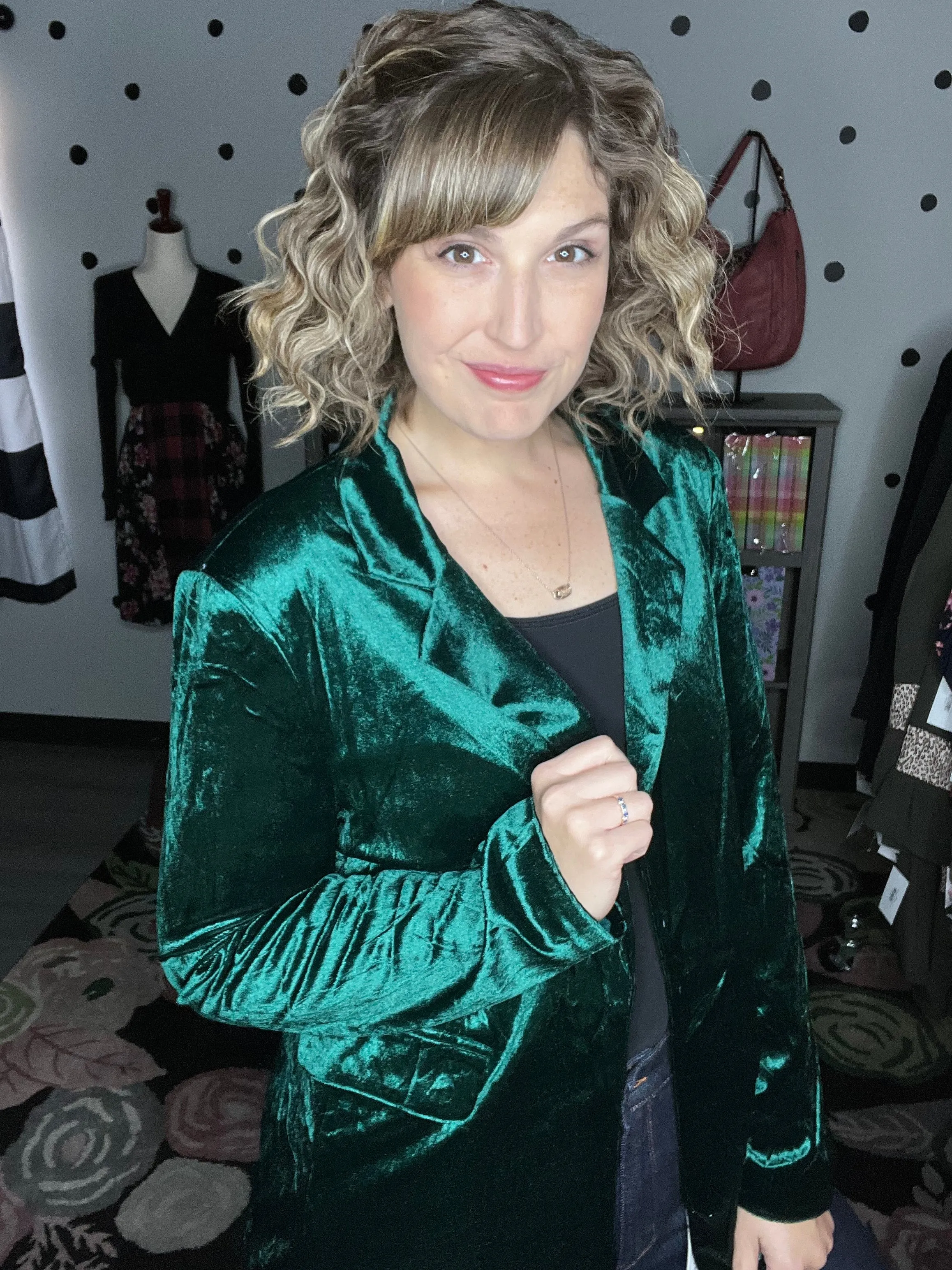 Hunter Green Velvet Blazer