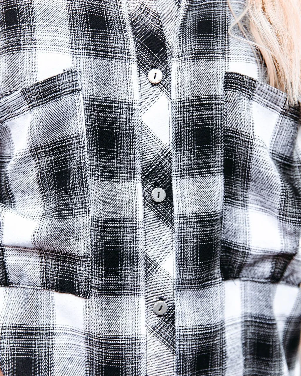 Imagine Cotton Blend Plaid Button Down Top - Black