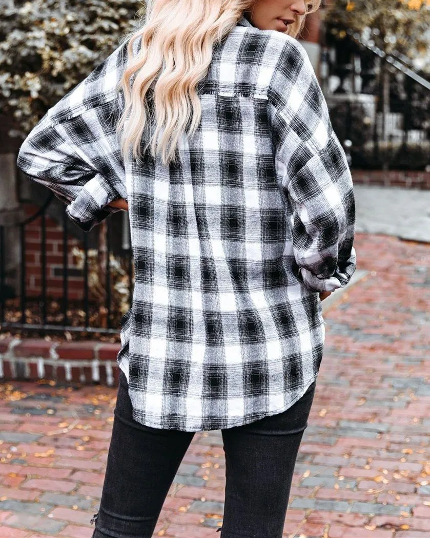 Imagine Cotton Blend Plaid Button Down Top - Black