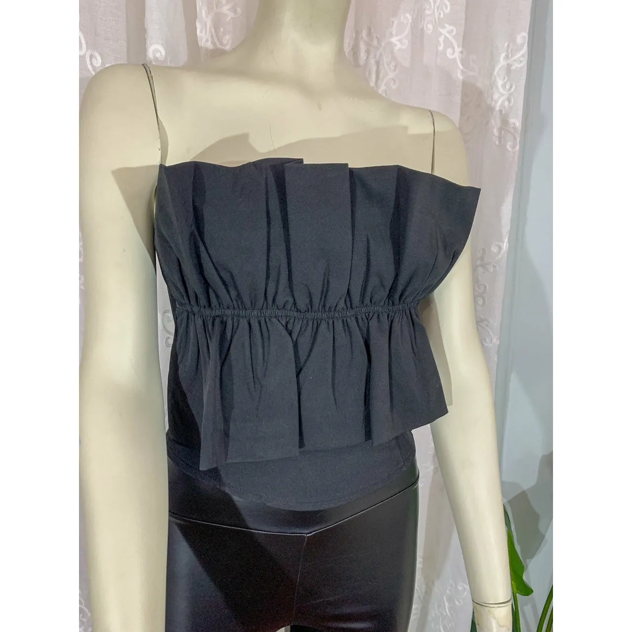 Impressions Ruffled Bandeau Top - Black