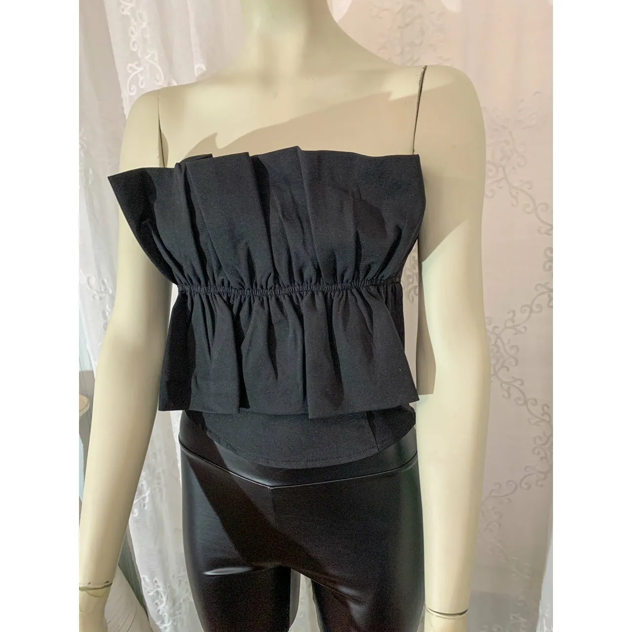 Impressions Ruffled Bandeau Top - Black
