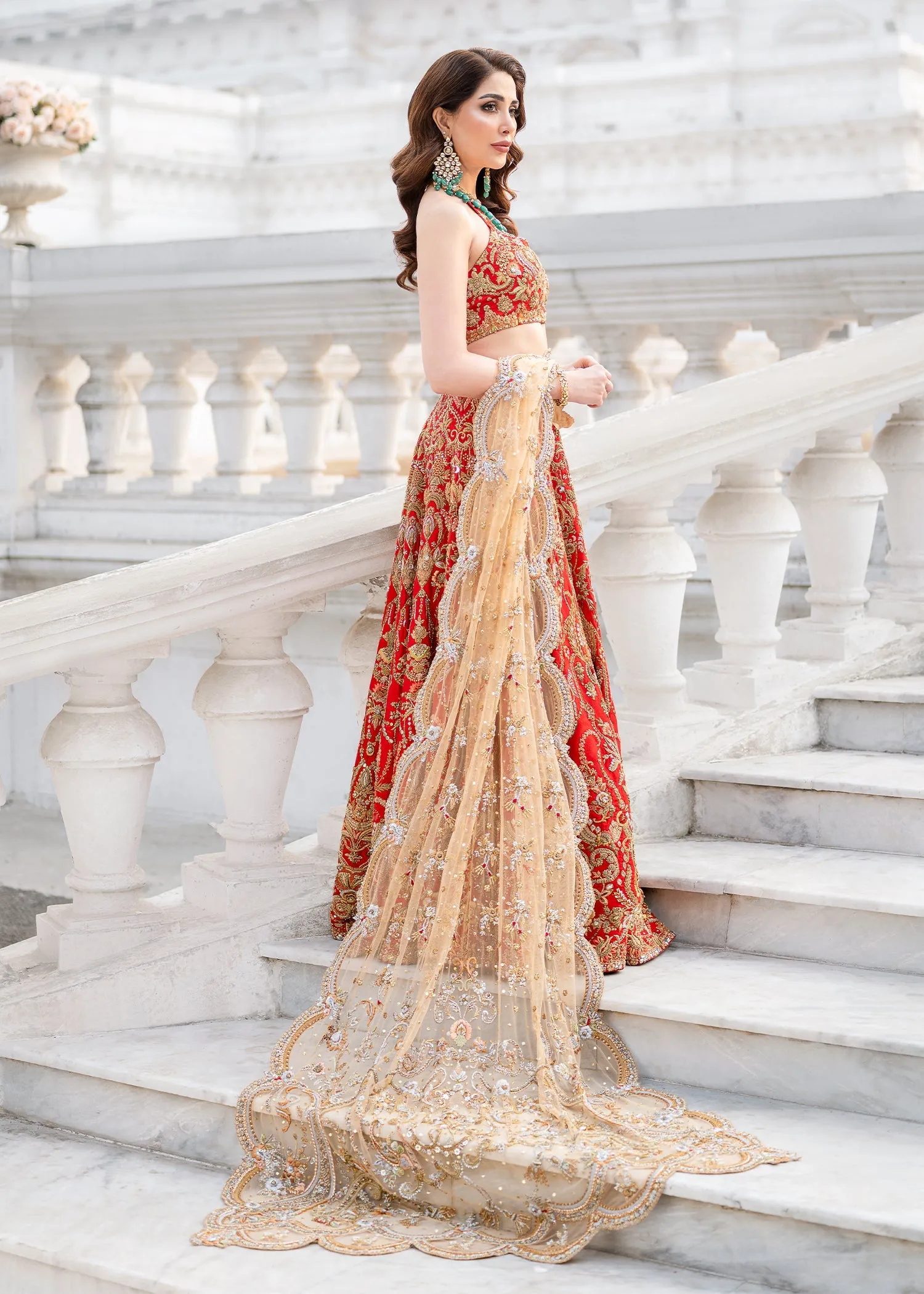 Indian Red Bridal Lehenga Choli with Golden Dupatta